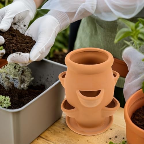 Toyvian Strawberry Tower Planter Pot - Ceramic Multi Pocket Planting Pot for Succulents Strawberries and Small Flowers - Lightweight Indoor Outdoor Decorative Flower Container - Image 7
