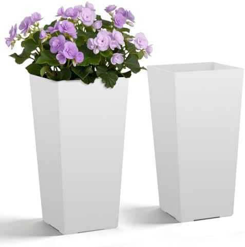 VEVOR Set of 2 Tall Planters for Outdoor Plants 22 inch, White Tall Planter for Indoor Plants, Modern Planters for Front Porch Patio Balcony, Plant Container Flower Pots with Built-in Drainage by VEVOR
