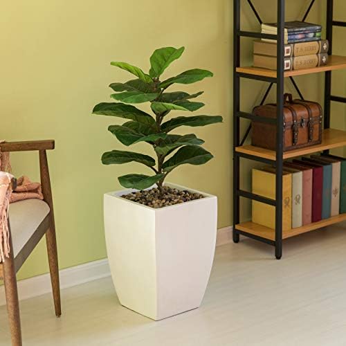 Uniquewise Indoor Decorative Square Planter with Wooden Stand (White) - Image 5