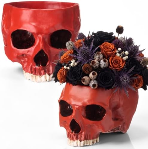 2 Pack Halloween Skull Planter, Red, Retro by Acellegic