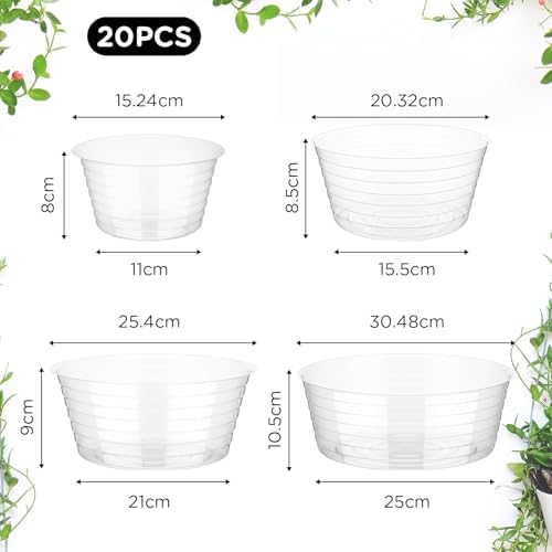 Hoolerry 20 Pcs Plastic Plant Saucer Clear Deep Tray, 6,8,10,12 Inch - Image 2