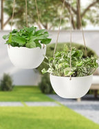 UBEE Ceramic Hanging Planters Indoor Outdoor, 7.5 Inch + 6.5 Inch Hanging Flower Pot for Plants Hanging Basket for Succulent Pothos Herbs Window Home Decor, 2 Pack, White - Image 6