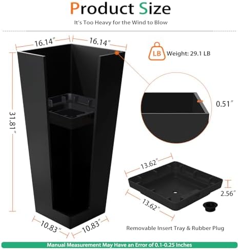 Heyzier Tall Planters for Outdoor Plants, Large Resin Flower Pots for Garden, Front Porch, Patio, Indoor - Set of 2 (Black, 32 inch - 2 Pack) - Image 2
