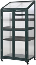Knocbel 62" Height Portable Wooden Cold Frame Greenhouse with Wheels, Openable Roof and Adjustable Shelves, Flower Plants Shelf for Balcony Outdoor Indoor Backyard (Forest Green) - Image 2