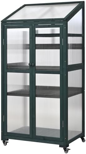 62-Inch Fir Wood Balcony Greenhouse Cold Frame with 4 Wheels - Image 7