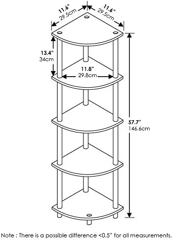 Furinno TURN-N-TUBE Corner Shelf, 5-Tier Corner Bookshelf, Open Storage Shelves, for Organization and Storage, Living Room, Home Office, Garage, Bedroom, Amber Pine - Image 3