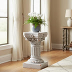 Merax 16.73" H Corinthian Pedestal Plant Stand, MGO Decorative Pedestal Side Table for Indoor Outdoor Entryway Garden Home, Antique White, No Assembly Needed - Image 4