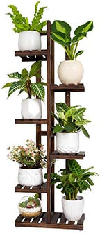 Mkono Wood Plant Stand 6 Tier 7 Potted Plant Shelf Indoor Outdoor Tall Multi-tiered Flower Pot Holder Modern Ladder Storage Rack Display Planter for Patio Garden Corner Balcony Living Room, Brown by Mkono