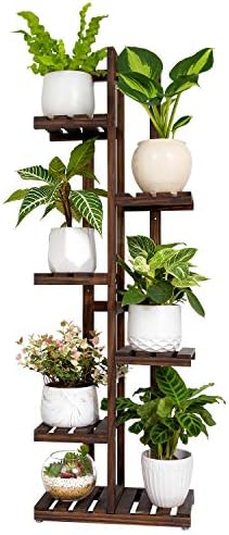Mkono Wood Plant Stand 6 Tier 7 Potted Plant Shelf Indoor Outdoor Tall Multi-tiered Flower Pot Holder Modern Ladder Storage Rack Display Planter for Patio Garden Corner Balcony Living Room, Brown by Mkono