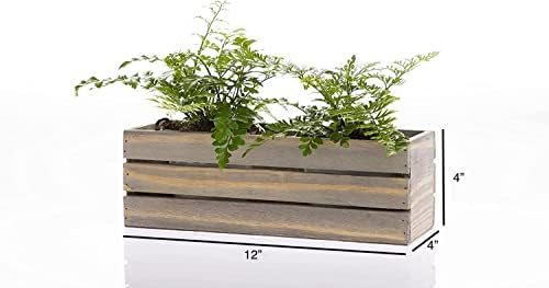 Wood Planter Box with Wine Crate Styled, 12x4 Inch Rectangular, Rustic Barn Wood, Plastic Liner, Wedding Flowers Holder, Home and Venue (12x4 Wine Crate Set of 4, Natural) - Image 2