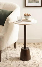Kate and Laurel Tira Round Marble Side Table, 14 x 14 x 24, White Marble and Dark Brown, Decorative Pedestal End Table for Use as a Bedroom Nightstand or Living Room Plant Stand Table - Image 2