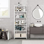 Bamjoy Bamboo Shelf, 6 Tier Bookcase Storage Shelves, Tall Book Rack Shelving Unit, Multipurpose Storage Display Shelf Adjustable Storage Rack for Bathroom Home Office Living Room Kitchen, White - Image 4