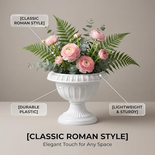 Yardwe 12 Pcs Small Plastic Urn Planter, Mini Roman Pot Pedestal Planters for Wedding Centerpieces, Vintage Decorative Flowerpot for Table Decor, White - Image 3
