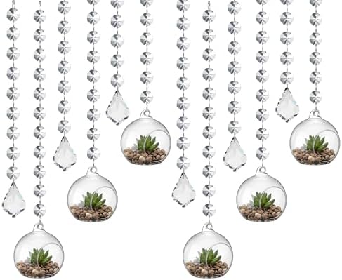 GlikCeil 56 Pcs 3.15'' Hanging Glass Tealight Holder with Clear K9 Crystal Garland Strands and Maple Leaf Pendants Globe Plant Terrariums Glass Orbs for Wedding Party Valentine Decoration by GlikCeil