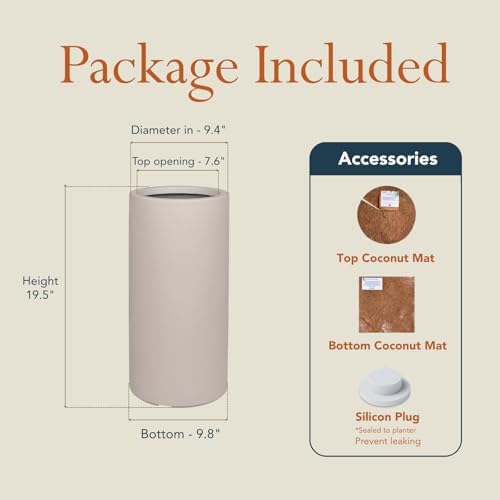 KUTE NEST 19.5" Premium Tall Tubo Fiberstone Outdoor Planter - Taupe - Image 2