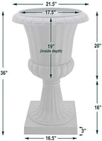 Arcadia Garden Products Plastic Garden Pedestal Urn, Set of 2 Classic Decorative Garden Pot Planter for Indoor and Outdoor Plants, 22” x 36”, White - Image 2