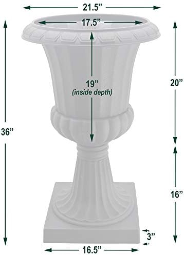 Arcadia Garden Products Plastic Garden Pedestal Urn, Set of 2 Classic Decorative Garden Pot Planter for Indoor and Outdoor Plants, 22” x 36”, White - Image 2