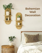 Bamworld Boho Wall Decor Plant Wall Shelf Wood Plant Holder Natural 2PCS - Image 3