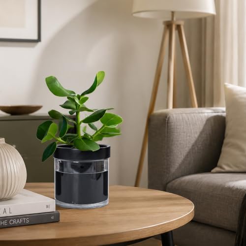 Phoenix Vine 4 Inch Self Watering Planter Pot, Black Terracotta Clay Pot with Glass Reservoir for Indoor Plants, Herbs, Flowers, Set of 3, 52-C-E-3 - Image 6