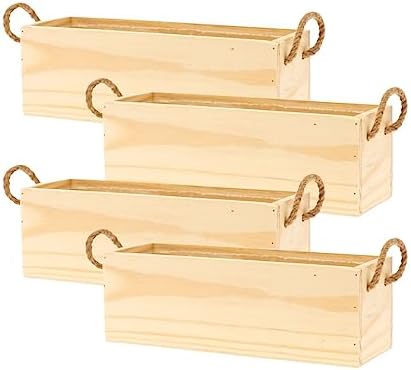 Wooden Planter Box with Handle, Rose Wood, Plastic Liner l Garden Decor l Restaurant and Wedding Decorations l Wedding Bouquets, Table Centerpiece, 12 x 4 Inches, (12x4 w Handle Set of 4, Rose Wood) by Unknown