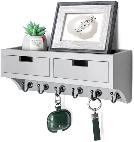 Rebee Vision Key Holder Wall Mount with 2 Drawers for Entryway, Light Gray by REBEEVISION