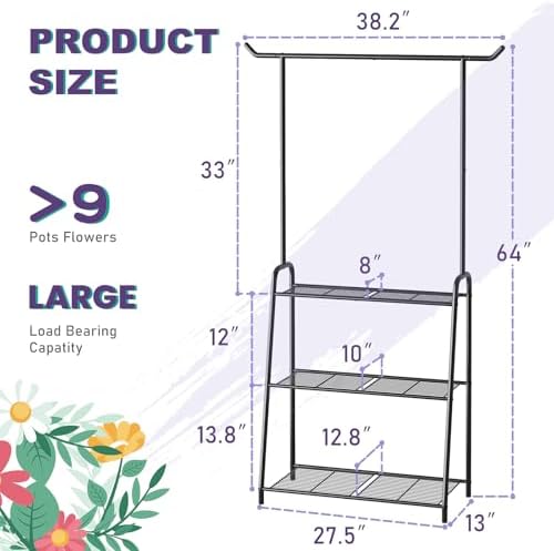 Metal Plant Stand Indoor Outdoor, 3 Tier Tall Corner Plant Shelf, Hanging Flower Ladder for Living Room, Balcony, Garden, Patio (Black) - Image 2