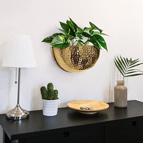 Allegorie Metal Wall Planter | Indoor or Outdoor Hanging Plant Pot | Farmhouse Decor & Boho Kitchen Decoration for Herbs & Succulents and Living wall 12x7 (Gold) - Image 3