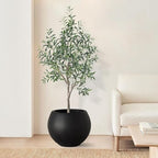 17 H x 21" Dia (15" Pot Opening) Black Round Fiberstone Tall Planter with Drainage Hole, Indoor/Outdoor Large Plant - Image 6