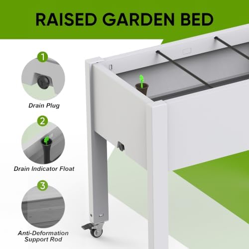 EasyUp Raised Garden Bed with Legs, UV Waterproof Resin Elevated Garden Beds Outdoor with Wheels, Standing Planter Box with Internal Cross Support & Water Level Detector for Indoor Outdoor Use(Ashen) - Image 3