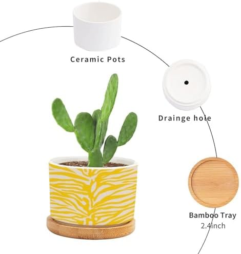 Tiger Print Yellow Pink Ceramic Planter Animal Tiger Print Snake Plant Live Indoor with Pot with Drainage Holes and Saucers Pot for Home Office Desk Garden - Image 3