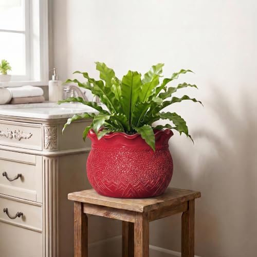 10 Inch Flower Pots, Ceramic Pots for Indoor Plants, Red - Image 6