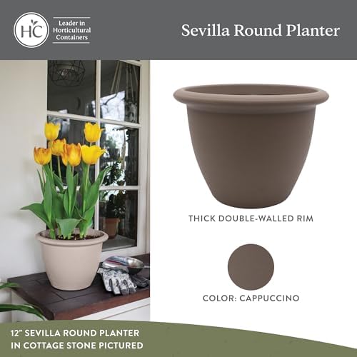 The HC Companies Sevilla Flower Planters - Outdoor & Indoor Planter - Round Self Watering Plant Pots for Herbs & More (14”, Cappuccino, Pack of 2) - Image 2