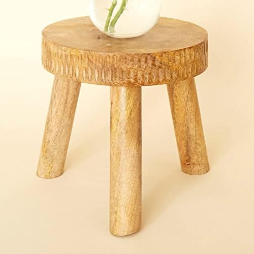 Small Plant Stand Indoor, Boho Wooden Stool for Living Room, 8x8 inch, Light Beige - Image 2