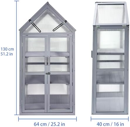 Mini Greenhouse, Small Green House, Outdoor Plant Stand, 3-Tier Wood Cold Frame with Adjustable Shelves, Portable Plant Stand Cabinet for Indoors Garden & Patio, UV-Resistant (Gray-2) - Image 6