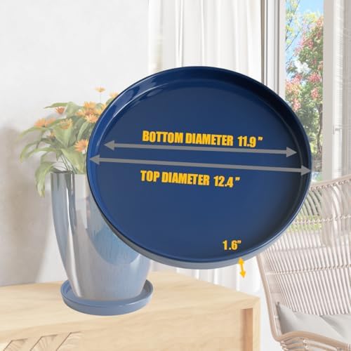 Yukfona Ceramic Plant Saucer Tray 1 Pcs 12 Inch Blue, 12.5" OD x11.9 ID x1.6 Deep| Fits Flower pots Bottom≤ 11.9", Heavy Duty Glazed Round Planter Drip with Catch Basin for Indoor Outdoor Plants - Image 2