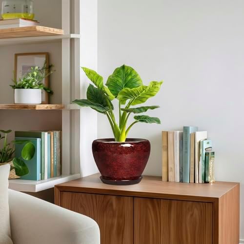 8 Inch Planter - Ceramic Plant Pots with Drainage Hole and Saucer, Decorative Plant Pots for Indoor Plants Outdoor, Round Planter, Modern Office Decor, Gifts for Gardeners, Red Leopard - Image 6