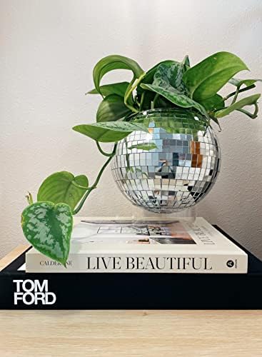 Disco Ball Planter 8" with Acrylic Base and Cotton Macrame Plant Hanger - for Home Décor, Room Décor, Boho Décor, Disco Decor - Image 6