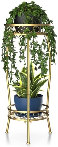 H HOMEXIN Plant Stand Indoor- 2 Tier Metal Tall Plant Stand 26.5" Flower Stand Holder Heavy Duty Rustproof Plant Shelf Rack for Corner Garden Patio Lawn Balcony office Outdoor by HHOMEXIN
