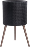 D'vine Dev Planter Pot with Wood Stand, 16 in, Matte Black, 88-Z-E-2 by DvineDevPlanterPotsandStand