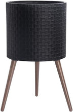 D'vine Dev Planter Pot with Wood Stand, 16 in, Matte Black, 88-Z-E-2 by DvineDevPlanterPotsandStand