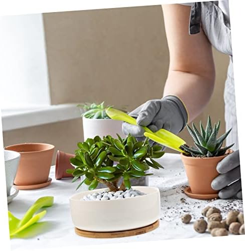 YARNOW Ceramic Succulent Pot with Bamboo Tray 1 Set Flower Pot for Indoor and Outdoor Use for Cactus and Bonsai Plants Sturdy and Stylish Design - Image 5