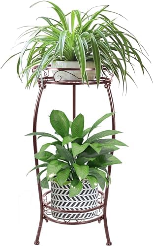 MOCORY Plant Stand Indoor Outdoor,2 Tier 27.1" Tall Metal Plant Shelf,Brown by MOCORY