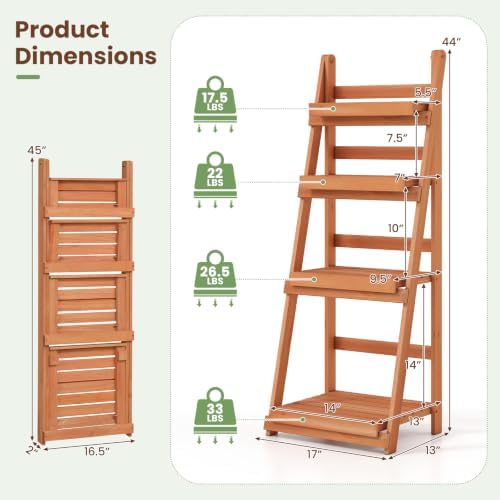 GIANTEX Foldable Wooden Plant Stand, 4-Tier Ladder Plant Shelf, Orange - Image 6