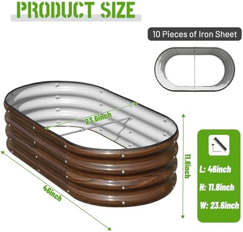 SnugNiture Galvanized Raised Garden Bed Outdoor, 4 Pcs 4x2x1ft Oval Metal Planter Box for Planting Plants Vegetables, Brown - Image 2
