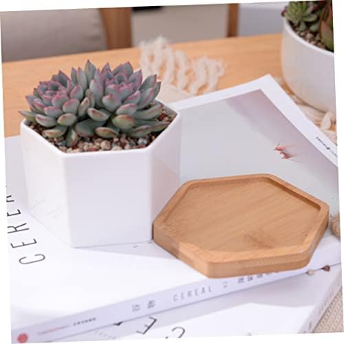 Outanaya Medium Ceramic Succulent Pots Set of 2 with Bamboo Tray Hexagonal Cactus Planter for Home Decor Drainage Design for Potted Plants - Image 5
