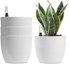 T4U 4 Pcs Pot à Réserve d'eau Rond en Plastique Blanc 18 cm, Pot de Fleurs d’Extérieur et d'Intérieur avec Indicateur de Niveau d'eau Convient aux Jardins de Balcon by T4U