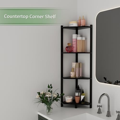 Wisuce Bamboo Small Corner Shelf Stand, 4-Tier Black Corner Bookshelf - Image 3