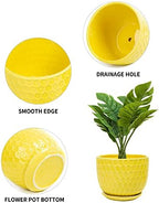 Yellow Ceramic Flower Pots with Saucers, Modern Round Ceramic Succulent Plant Pots with Honeycomb Inspired Texture Design, Small to Medium Sized, Set of 3 - Image 6
