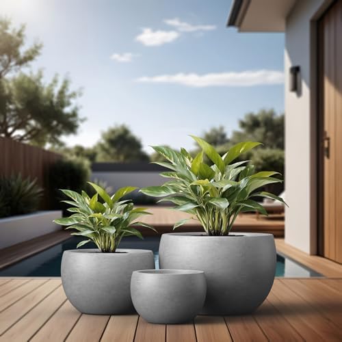 Kante Set of 3 Pale Gray Concrete Bowl Round Planters for Modern Home - Image 6