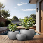 Kante Set of 3 Pale Gray Concrete Bowl Round Planters for Modern Home - Image 6